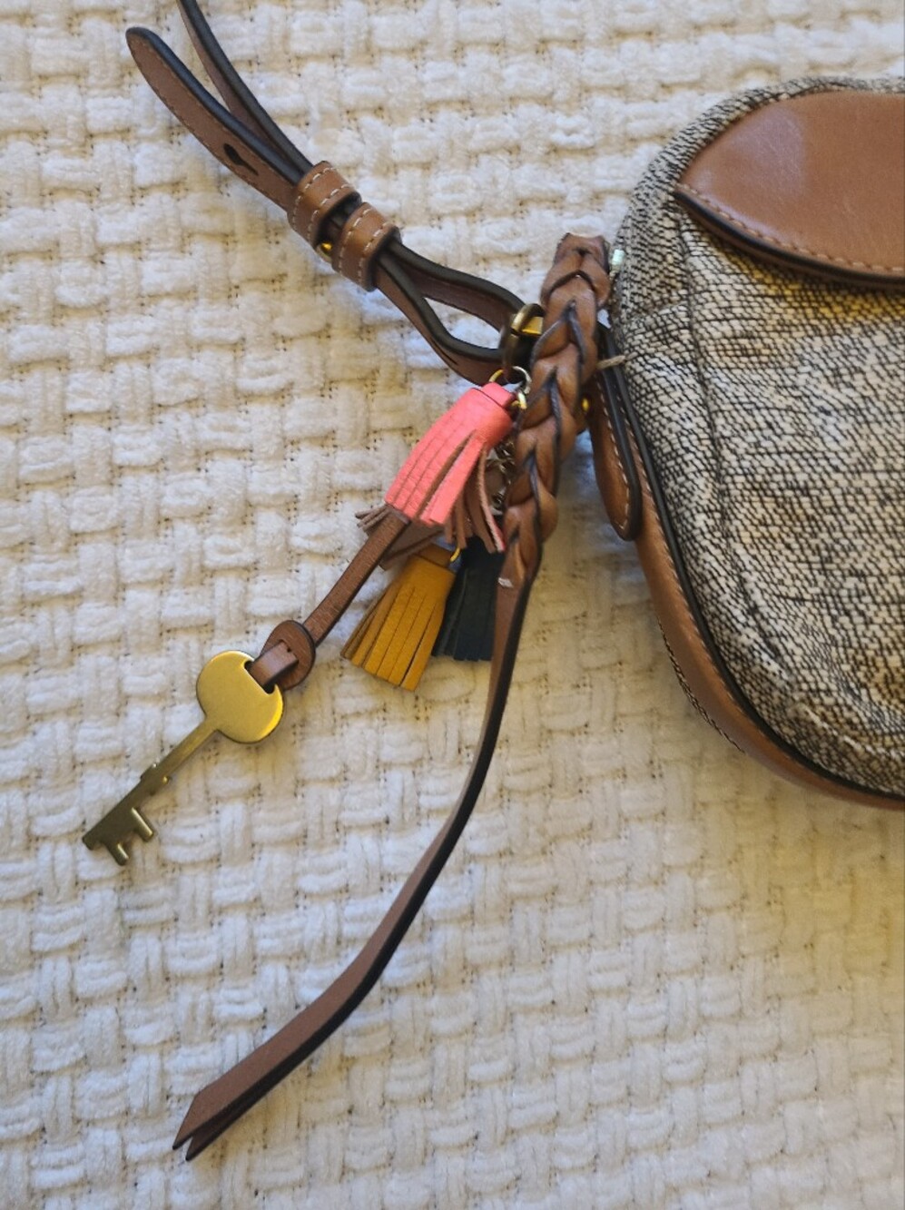 Fossil Leather-Trim Crossbody Bag in Brown and Tan - Picture 4 of 8